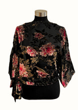 Load image into Gallery viewer, Kimono Velvet Blouse - Peonies