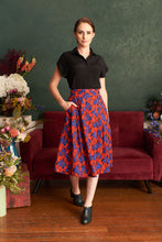 Load image into Gallery viewer, Roxy Red & Cobalt Floral Linen Skirt