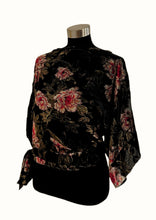 Load image into Gallery viewer, Kimono Velvet Blouse - Peonies
