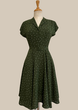 Load image into Gallery viewer, Manette Dark Olive Green & Cream Dots Dress