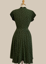 Load image into Gallery viewer, Manette Dark Olive Green & Cream Dots Dress