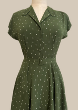 Load image into Gallery viewer, Manette Dark Olive Green & Cream Dots Dress