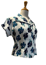 Load image into Gallery viewer, Aster Navy & Cream Floral Linen Blouse
