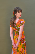 Load image into Gallery viewer, Astrid Green & Orange Tropical Floral Dress