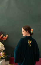 Load image into Gallery viewer, Velvet Embroidered Kimono - Teal