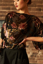 Load image into Gallery viewer, Kimono Velvet Blouse - Peonies