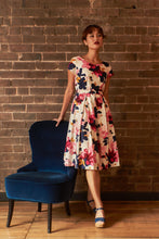 Load image into Gallery viewer, Laura Fuchsia & Navy Floral Linen Dress