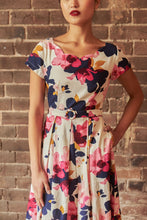 Load image into Gallery viewer, Laura Fuchsia & Navy Floral Linen Dress
