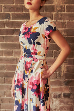 Load image into Gallery viewer, Laura Fuchsia & Navy Floral Linen Dress