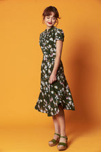 Load image into Gallery viewer, Peach Rose Green & Fuchsia Birds Dress