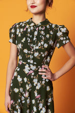 Load image into Gallery viewer, Peach Rose Green & Fuchsia Birds Dress
