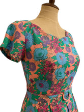 Load image into Gallery viewer, Laura Turquoise & Pink Linen Floral Dress