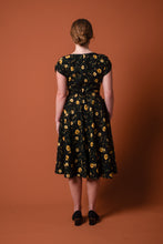 Load image into Gallery viewer, Viola Black & Mustard Linen Floral Dress