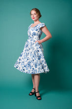 Load image into Gallery viewer, Astrid Navy & Cream Tulip Linen Dress