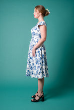 Load image into Gallery viewer, Astrid Navy & Cream Tulip Linen Dress