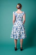 Load image into Gallery viewer, Astrid Navy & Cream Tulip Linen Dress