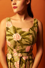 Load image into Gallery viewer, Abella Green & Pink Tropical Linen Dress