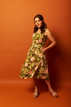 Load image into Gallery viewer, Abella Green & Pink Tropical Linen Dress