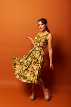 Load image into Gallery viewer, Abella Green & Pink Tropical Linen Dress