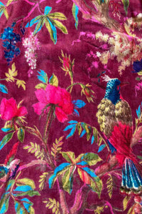 Hand Printed Floral Velvet Kimono - Burgundy