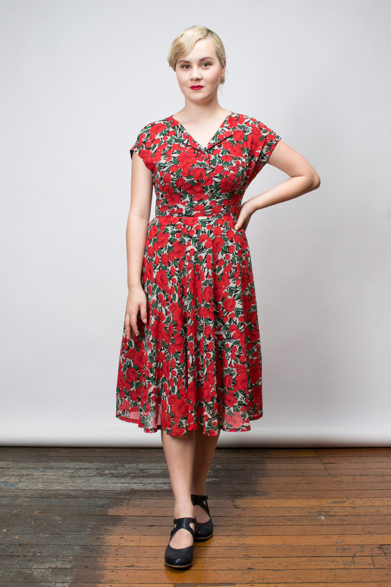 Red and sale green floral dress