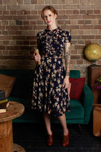 Load image into Gallery viewer, Peach Rose Navy & Orange Birds Dress