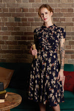 Load image into Gallery viewer, Peach Rose Navy & Orange Birds Dress