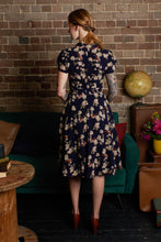 Load image into Gallery viewer, Peach Rose Navy & Orange Birds Dress
