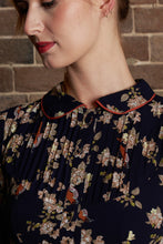 Load image into Gallery viewer, Peach Rose Navy & Orange Birds Dress