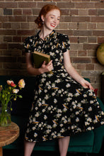 Load image into Gallery viewer, Peach Rose Black & Green Floral Dress