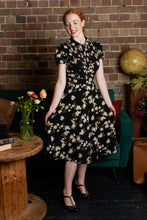 Load image into Gallery viewer, Peach Rose Black & Green Floral Dress