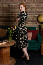 Load image into Gallery viewer, Peach Rose Black & Green Floral Dress