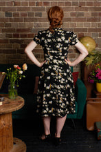 Load image into Gallery viewer, Peach Rose Black & Green Floral Dress