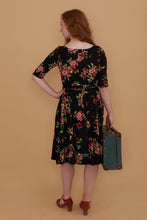Load image into Gallery viewer, Lola Black & Red Floral Jersey Dress