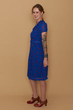 Load image into Gallery viewer, Grace Kelly Blue & Red Floral Dress