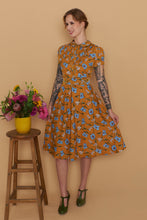 Load image into Gallery viewer, Peach Rose Mustard & Turquoise Floral Dress