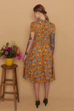 Load image into Gallery viewer, Peach Rose Mustard & Turquoise Floral Dress