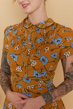 Load image into Gallery viewer, Peach Rose Mustard & Turquoise Floral Dress