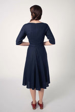 Load image into Gallery viewer, Juliet Cross Collar Navy Dress