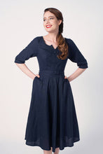 Load image into Gallery viewer, Juliet Cross Collar Navy Dress