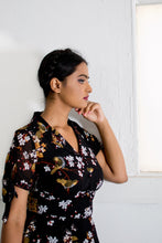 Load image into Gallery viewer, Kassandra Black Floral & Bird Dress
