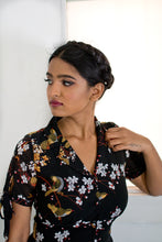 Load image into Gallery viewer, Kassandra Black Floral & Bird Dress