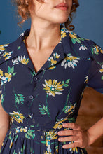 Load image into Gallery viewer, Odette Navy &amp; Mustard Floral Dress