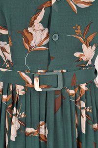 Odette Green & Brown Floral Dress