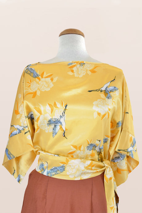 Kimono Crane Yellow Blouse