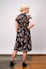 Load image into Gallery viewer, Grace Kelly Black & Blue Floral Dress