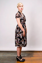 Load image into Gallery viewer, Grace Kelly Black & Blue Floral Dress