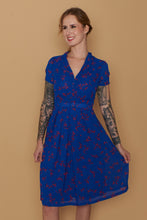 Load image into Gallery viewer, Grace Kelly Blue & Red Floral Dress