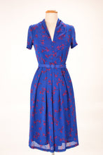Load image into Gallery viewer, Grace Kelly Blue & Red Floral Dress