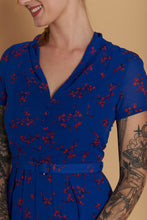 Load image into Gallery viewer, Grace Kelly Blue & Red Floral Dress